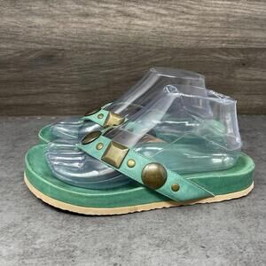 Diego Di Lucca Sandals Womens Size 9 Green Leather Platform Sandals Thong Flip F